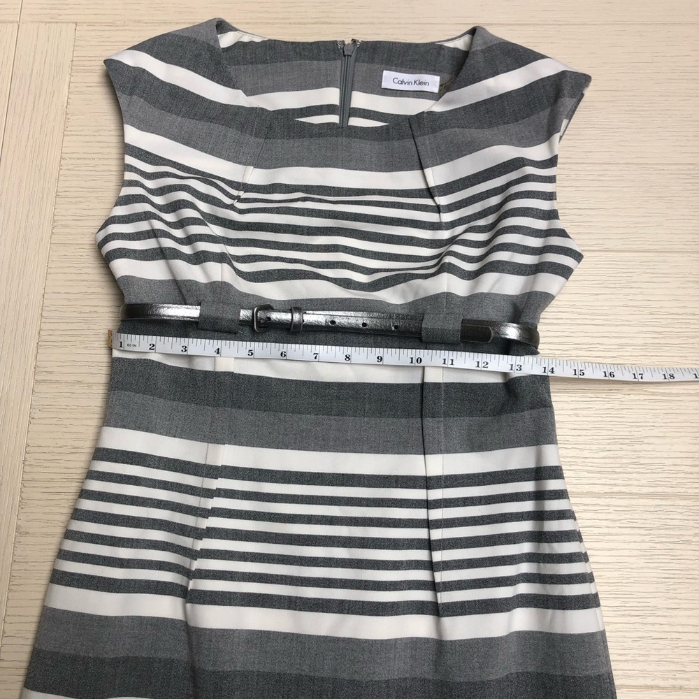 Calvin Klein Gray/White Striped Shortsleeve Belted Dress Size 6P - Picture 7 of 8